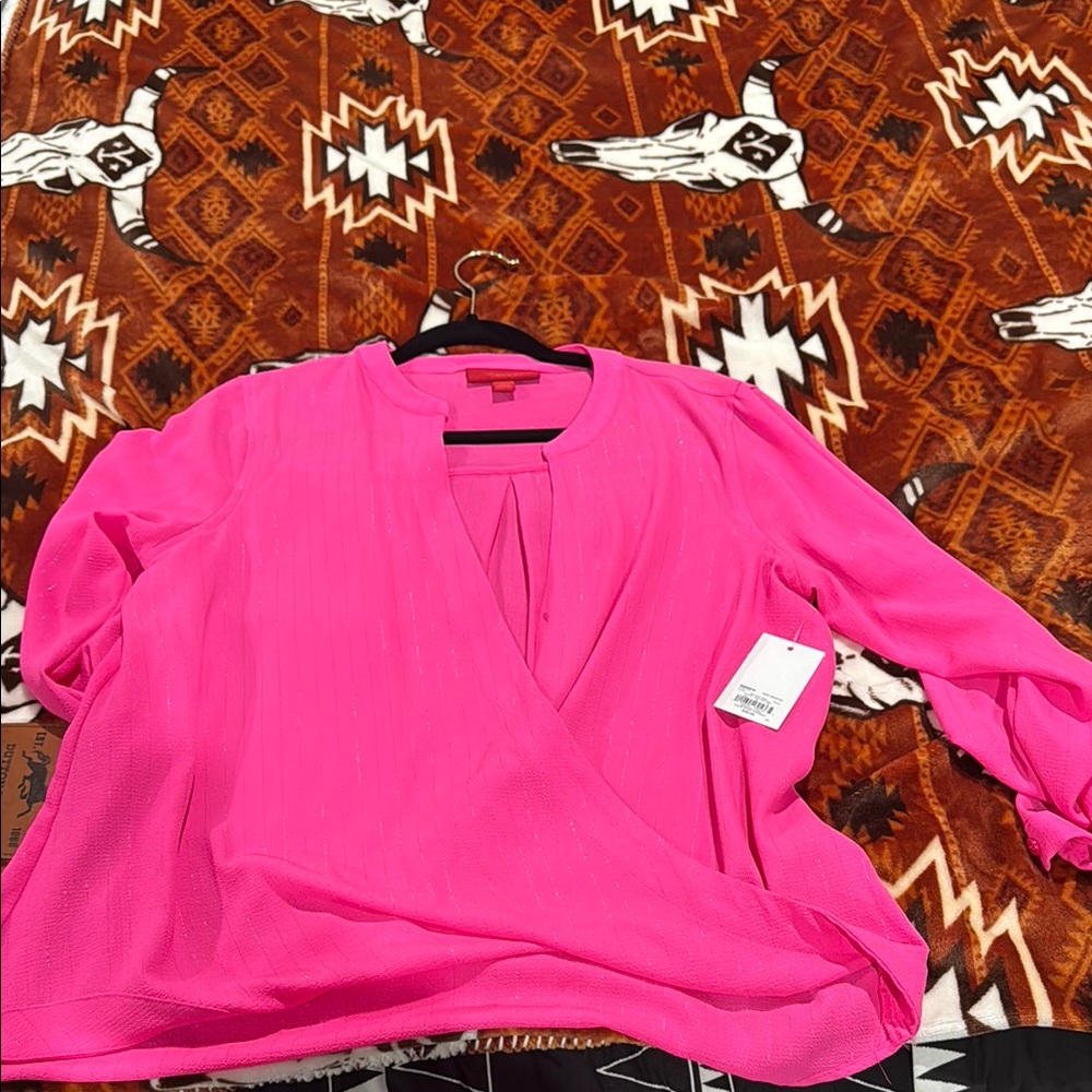 Jennifer Lopez Pink Wrap Blouse with 3/4 Sleeves